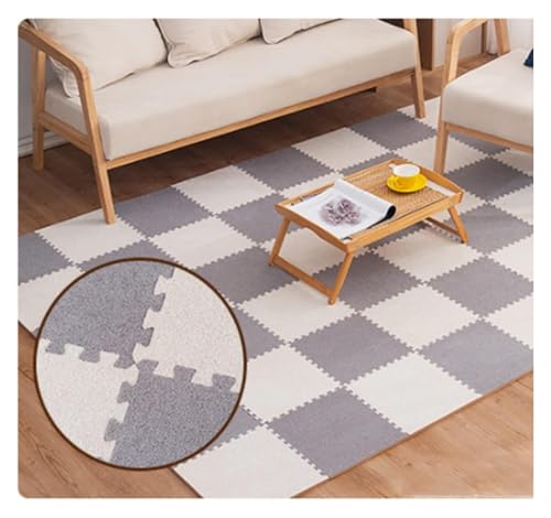 Ineinandergreifende Schaumstoff-Teppichfliesen, Kurze Plüsch-Schaumstoffmatten-Bunte Puzzlematte for Turnhallen-Spielzimmer-Dekoration(White+Grey) von KEuLen