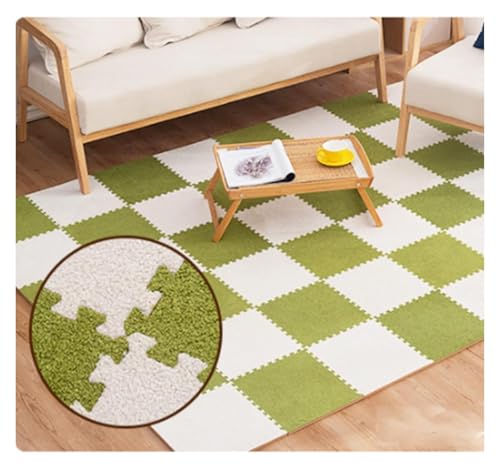 Ineinandergreifende Schaumstoff-Teppichfliesen, Kurze Plüsch-Schaumstoffmatten-Bunte Puzzlematte for Turnhallen-Spielzimmer-Dekoration(White+Light Green) von KEuLen