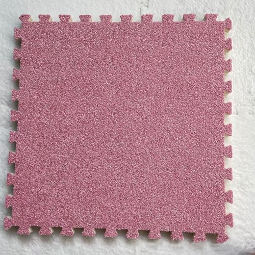 Ineinandergreifende Schaumstoff-Teppichfliesen, Plüschteppich for Spielzimmer und Keller – 6 quadratische Bodenfliesen(Light Red) von KEuLen