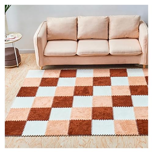 Ineinandergreifende Schaumstoff-Teppichfliesen, Quadratische Schaumstofffliesen mit Kanten – weicher Puzzle-Teppich, Spielmatte for das Schlafzimmer(Apricot+White+Brown) von KEuLen