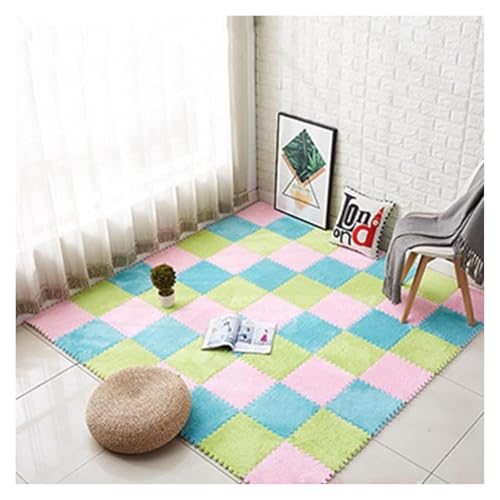 Ineinandergreifende Schaumstoff-Teppichfliesen, Quadratische Schaumstofffliesen mit Kanten – weicher Puzzle-Teppich, Spielmatte for das Schlafzimmer(Light Green+Blue+Light red) von KEuLen