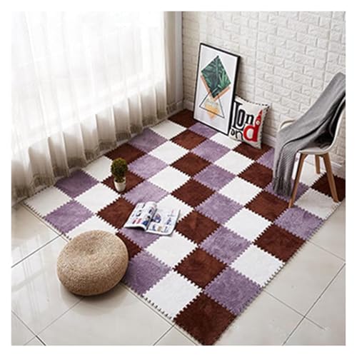 Ineinandergreifende Schaumstoff-Teppichfliesen, Quadratische Schaumstofffliesen mit Kanten – weicher Puzzle-Teppich, Spielmatte for das Schlafzimmer(White+Brown+Purple Gray) von KEuLen