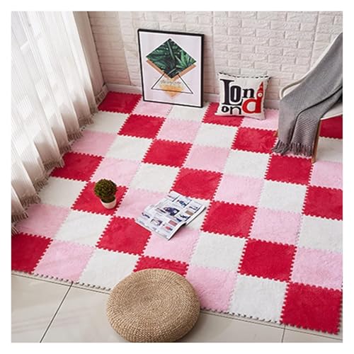 Ineinandergreifende Schaumstoff-Teppichfliesen, Quadratische Schaumstofffliesen mit Kanten – weicher Puzzle-Teppich, Spielmatte for das Schlafzimmer(White+Light Ed+Light red) von KEuLen