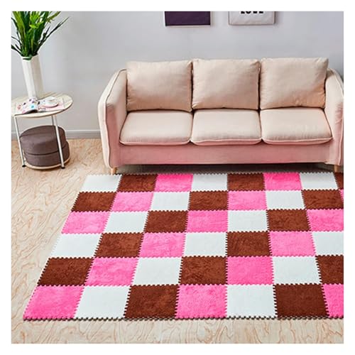 Ineinandergreifende Schaumstoff-Teppichfliesen, Quadratische Schaumstofffliesen mit Kanten – weicher Puzzle-Teppich, Spielmatte for das Schlafzimmer(White+Light red+Brown) von KEuLen