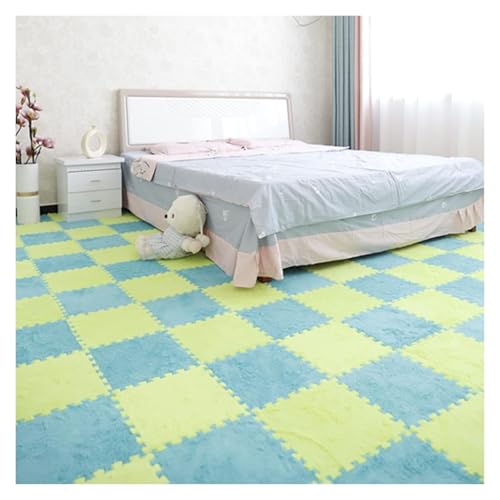 Ineinandergreifende Schaumstoff-Teppichfliesen, Quadratische ineinander greifende Fliesen mit Rand, weiche Kletterteppiche for die Dekoration des Spielzimmers zu Hause(Blue+Light Green) von KEuLen