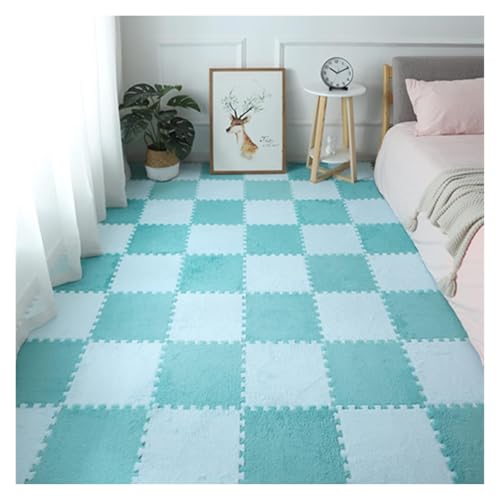 Ineinandergreifende Schaumstoff-Teppichfliesen, Quadratische ineinander greifende Fliesen mit Rand, weiche Kletterteppiche for die Dekoration des Spielzimmers zu Hause(Blue+Lightblue) von KEuLen
