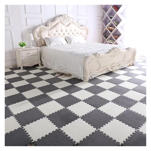 Ineinandergreifende Schaumstoff-Teppichfliesen, Quadratische ineinander greifende Fliesen mit Rand, weiche Kletterteppiche for die Dekoration des Spielzimmers zu Hause(White+Gray) von KEuLen