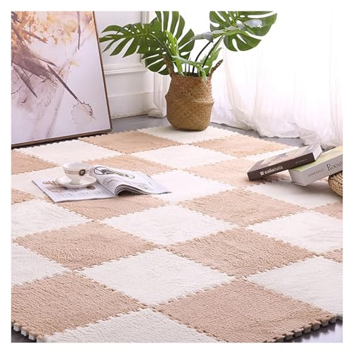 Ineinandergreifende Schaumstoff-Teppichfliesen, Weiche Bunte Crawl Foam Matten for Spielzimmer Home Schlafzimmer Salon(Light Brown+White) von KEuLen