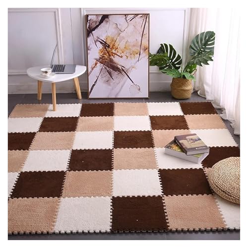 Ineinandergreifende Schaumstoff-Teppichfliesen, Weiche Bunte Crawl Foam Matten for Spielzimmer Home Schlafzimmer Salon(Light Brown+White+Brown) von KEuLen
