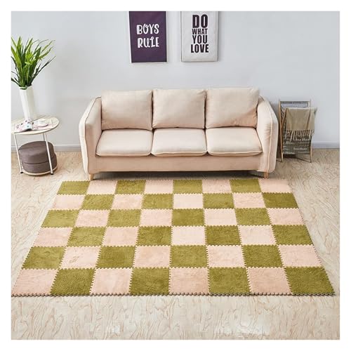 Ineinandergreifende Schaumstoff-Teppichfliesen, Weiche Kletterteppiche for den Boden als Dekoration for das Spielzimmer zu Hause(Green+apricot) von KEuLen