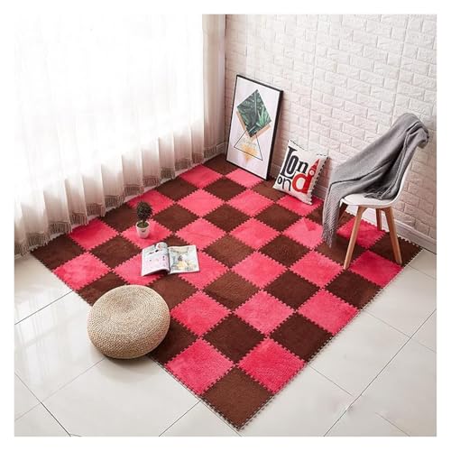 Ineinandergreifende Schaumstoff-Teppichfliesen, Weiche Kletterteppiche for den Boden als Dekoration for das Spielzimmer zu Hause(Red+Brown) von KEuLen