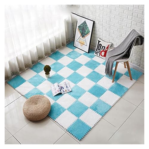 Ineinandergreifende Schaumstoff-Teppichfliesen, Weiche Kletterteppiche for den Boden als Dekoration for das Spielzimmer zu Hause(White+Blue) von KEuLen