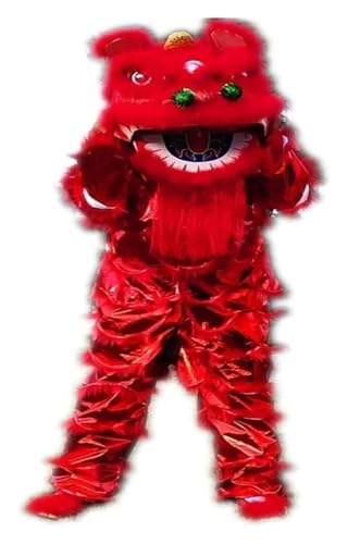 Löwen-Tanz-Kostüm, Löwen-Tanz-Maskottchen-Kostüm, Chinesischer Löwentanz, kompletter Löwentanz for Erwachsene, Outdoor-Sport, Löwentanz, Kunsthandwerk, traditionelle Feste(Red,1.6-1.7m) von KEuLen