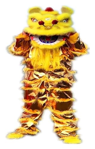 Löwen-Tanz-Kostüm, Löwen-Tanz-Maskottchen-Kostüm, Chinesischer Löwentanz, kompletter Löwentanz for Erwachsene, Outdoor-Sport, Löwentanz, Kunsthandwerk, traditionelle Feste(Yellow,1.6-1.7m) von KEuLen