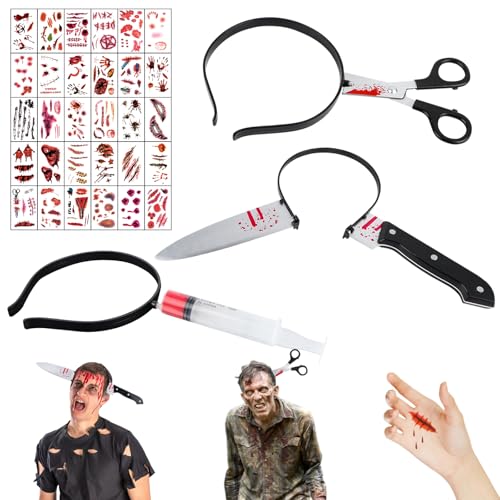 3 Stück Blutige Schere Messer im Kopf, Spritze Horror Haarreif, Halloween Messer Im Kopf, 30 Stück Halloween Tattoos, Halloween Accessoire Dekorieren, Horror Haarreif Zombie Halloween Party 3 Stück Blutige Schere Messer im Kopf, Spritze Horror Haarreif, Halloween Messer Im Kopf, 30 Stück Halloween Tattoos, Halloween Accessoire Dekorieren, Horror Haarreif Zombie Halloween Party von KFDDRN