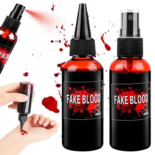 KFDDRN Halloween Kunstblut 60 ml, 2 Stuck Fake Blood, Film Blut, Vampirblut. Zombieblut, für Karneval, Film, Theater, Unheil, simulierte Wunden (waschbar und sicher) von KFDDRN