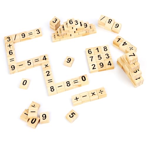 KFDDRN Scrabble Buchstaben Holz, 1x1 Lernen Spiel 100 Stück Lustiges Rechenspiele Einmaleins Spiel Holzbuchstaben Klein Für Montessori Mathematik Grundschule Einschulung Geschenk von KFDDRN