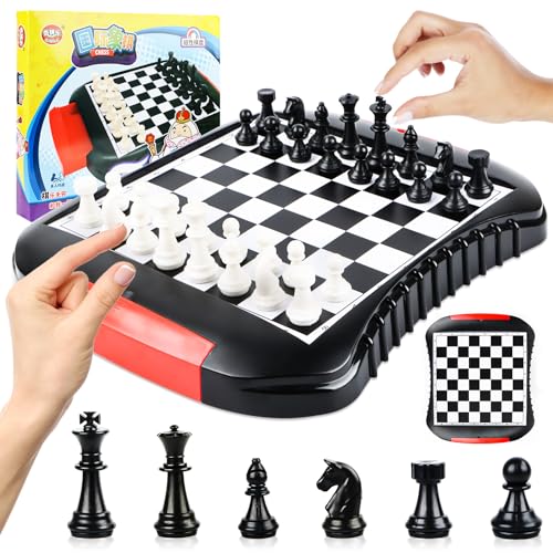 Magnetisches Schachset, weißes und schwarzes internationales Schach, tragbares Schachbrett, Schachbrett für Kinder und Erwachsene von KFDDRN