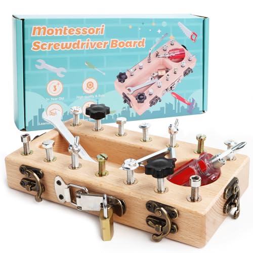 Montessori Schraubendreher Board Set, Montessori Spielzeug für 3 4 5 Jahre alt, Kinder Holz Spielzeug, Holz Schraubbrett, Motorikspielzeug, Geschenk für Mädchen Jungen von KFDDRN
