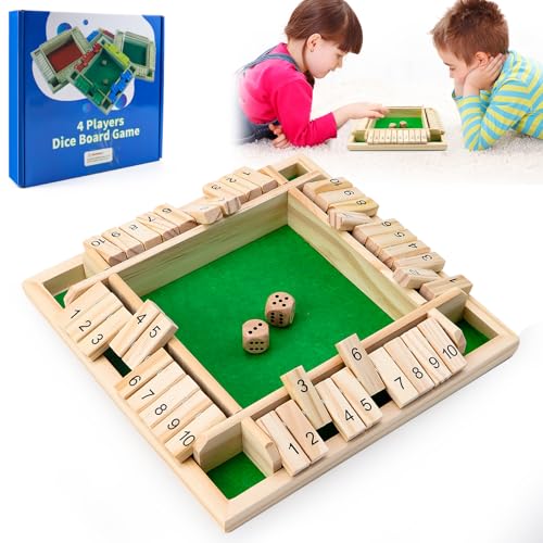 KFETFE Shut The Box Spiel 4 Spieler Würfelspiel Holz Brettspiel Klappbrett Spiel Mathematik Lernspielzeug ab 3 4 5 6+ Jahre von KFETFE
