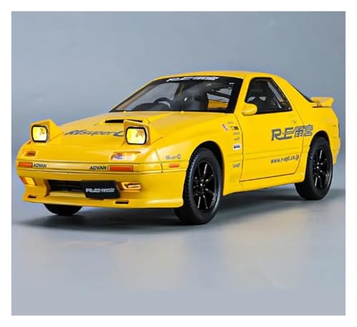 KFHBNI Sammlermodelle von Spielzeugautos 1:24 RX7 Sportwagenmodell aus Legierung, Druckguss-Metallspielzeug, Rennfahrzeuge, Automodell, Simulation, Ton und Licht, Kinderspielzeug, Geschenk(Yellow) von KFHBNI
