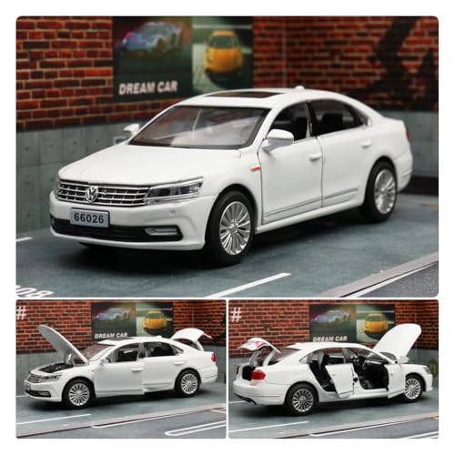 Sammlermodelle von Spielzeugautos 1/32 Volkswagen Passat Spielzeugauto Modell Druckguss Legierung Metall Miniatur Sound & Licht Zurückziehen 1:32 Sammlung Geschenk für Junge Kinder(White) von KFHBNI