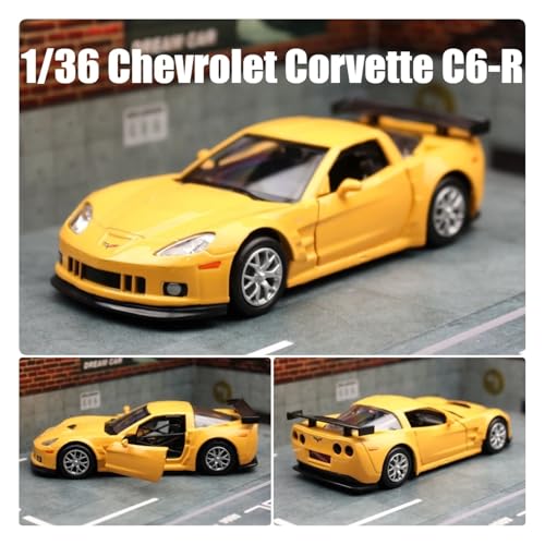 Sammlermodelle von Spielzeugautos 1/36 Chevrolet Corvette C6-R Spielzeugauto Modell für Kinder RMZ City Diecast Racing Miniatur Pull Back Collection Geschenk für Kinder Jungen(Yellow) von KFHBNI