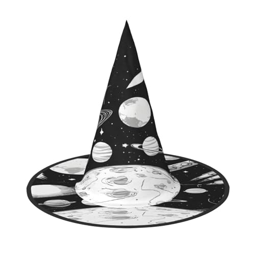 KFRXXZQB Astronauten- und Alien-Druck, volle Abdeckung, Halloween-Hut – verstaubare Hexen-Kopfbedeckung für Festivals, Larp und Partys, 2 Stück von KFRXXZQB