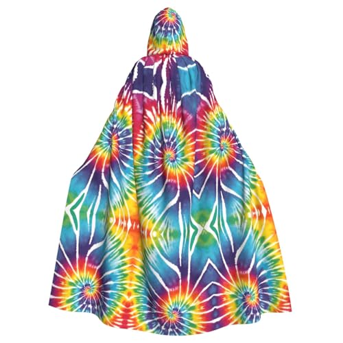 KFRXXZQB Batikfärbung Regenbogen – Halloween-Umhang für Erwachsene – verstellbarer Kapuzenumhang für Partys, Gothic-Events und Festivals, maschinenwaschbar von KFRXXZQB
