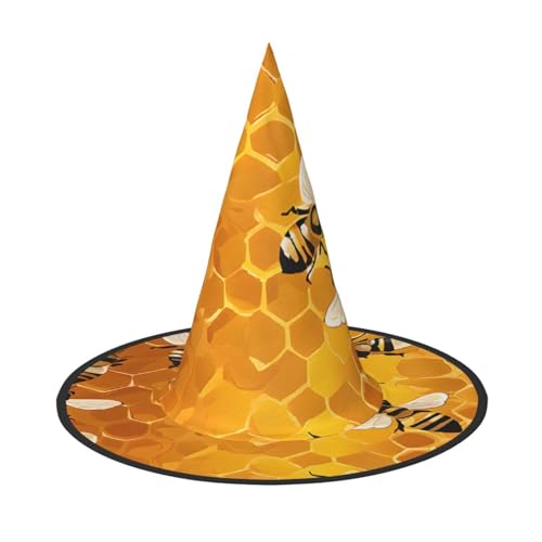 KFRXXZQB Biene auf Kamm – Druck volle Abdeckung Halloween Hut – verstaubare Hexe Kopfbedeckung für Festivals, Larp und Partys, 1 Stück von KFRXXZQB