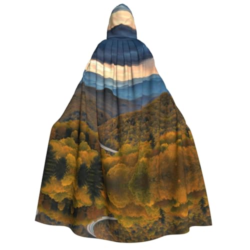 KFRXXZQB Blue Ridge Parkway Mountains – Halloween-Umhang mit Kapuze für Erwachsene, Volldruck, Gothic-Umhang für Festivals, Larp-Events und Themenpartys, mit maschinenwaschbarem Stoff von KFRXXZQB