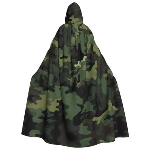 KFRXXZQB Camouflage-Muster – Halloween-Umhang für Erwachsene mit Kapuze – vollständiger Druck, Gothic-Umhang für Festivals, Larp-Events und Motto-Partys mit maschinenwaschbarem Stoff von KFRXXZQB