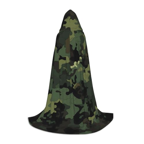 KFRXXZQB Camouflage-Muster – bedruckter Jugend-Umhang mit Kapuze – verstellbarer bedruckter Umhang für Halloween-Events, Schultheater und Kostüme, Größe L von KFRXXZQB