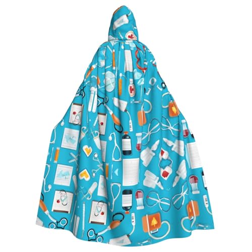 KFRXXZQB Cartoon-Medizin Muster, Halloween-Umhang für Erwachsene, verstellbarer Kapuzenumhang für Partys, Gothic-Veranstaltungen und Festivals, maschinenwaschbar von KFRXXZQB