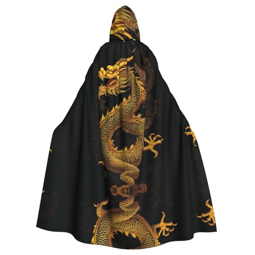 KFRXXZQB Chinesischer goldener gelber Drachen-Aufdruck, Halloween-Umhang für Erwachsene, verstellbarer Kapuzenumhang für Partys, Gothic-Events und Festivals, maschinenwaschbar von KFRXXZQB
