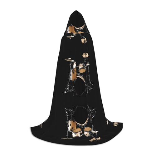 KFRXXZQB Cooles Schlagzeug-Set – bedruckter Jugendumhang mit Kapuze – verstellbarer bedruckter Umhang für Halloween-Events, Schultheater und Kostüme, Größe M von KFRXXZQB