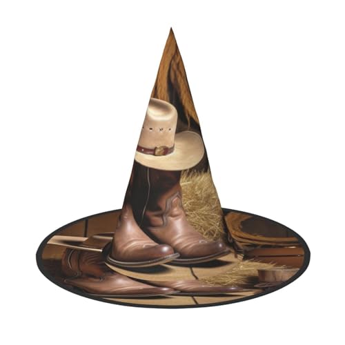 KFRXXZQB Cowboyhut, Westernstiefel, bedruckt, volle Abdeckung, Halloween-Hut, verstaubare Hexen-Kopfbedeckung für Festivals, Larp und Partys, 2 Stück von KFRXXZQB