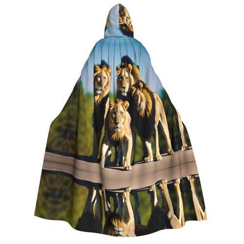 KFRXXZQB Eine Packung Löwen – bedruckter Halloween-Umhang für Erwachsene mit Kapuze – vollständiger Druck, Gothic-Umhang für Festivals, Larp-Events und Motto-Partys mit maschinenwaschbarem Stoff von KFRXXZQB