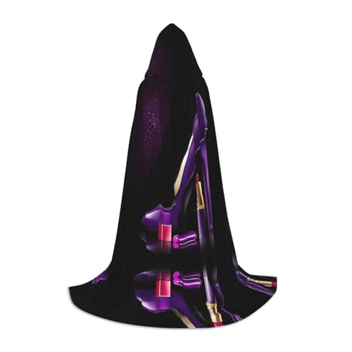 KFRXXZQB Eleganter lila High Heels mit Lippenstift-Druck, Kapuzenumhang für Jugendliche, verstellbarer bedruckter Umhang für Halloween, Veranstaltungen, Schultheater und Kostüme, Größe S von KFRXXZQB