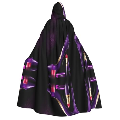 KFRXXZQB Eleganter violetter High-Heels mit Lippenstift-Aufdruck, Halloween-Umhang für Erwachsene, mit Kapuze, vollständiger Druck, Gothic-Umhang für Festivals, Larp-Events und Motto-Partys, mit KFRXXZQB Eleganter violetter High-Heels mit Lippenstift-Aufdruck, Halloween-Umhang für Erwachsene, mit Kapuze, vollständiger Druck, Gothic-Umhang für Festivals, Larp-Events und Motto-Partys, mit von KFRXXZQB