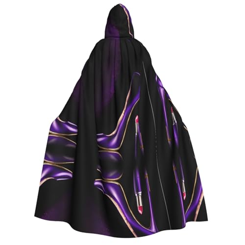 KFRXXZQB Eleganter violetter High-Heels mit Lippenstift-Aufdruck, Halloween-Umhang für Erwachsene, mit Kapuze, vollständiger Druck, Gothic-Umhang für Festivals, Larp-Events und Motto-Partys, mit von KFRXXZQB