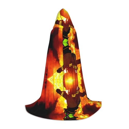 KFRXXZQB Feuerwehrmann Feuerwehrmann Flamme Druck Jugend Kapuzenumhang Verstellbar Bedruckter Umhang für Halloween Events, Schultheater & Kostüme M von KFRXXZQB