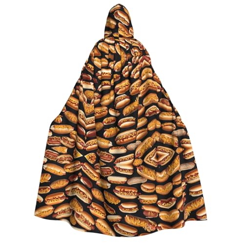 KFRXXZQB Fun Food Hot Dogs – Erwachsenen-Halloween-Umhang mit Kapuze – Volldruck, Gothic-Umhang für Festivals, Larp-Events und Motto-Partys mit maschinenwaschbarem Stoff von KFRXXZQB