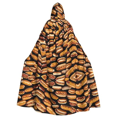 KFRXXZQB Fun Food Hot Dogs – bedruckter Halloween-Umhang für Erwachsene – verstellbarer Kapuzenumhang für Partys, Gothic-Events und Festivals, maschinenwaschbar von KFRXXZQB