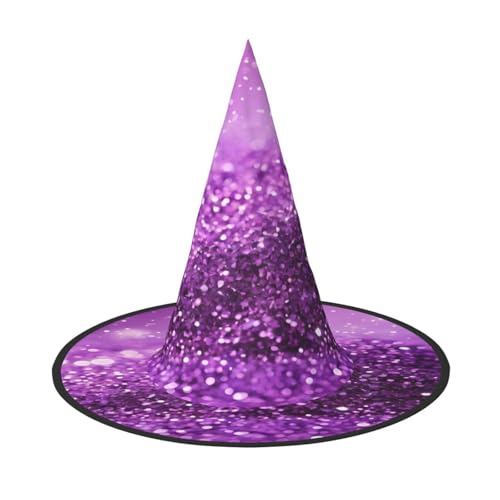 KFRXXZQB Glitzernder violetter Glitzer-Druck, volle Abdeckung, Halloween-Hut – verstaubare Hexen-Kopfbedeckung für Festivals, Larp und Partys, 2 Stück von KFRXXZQB