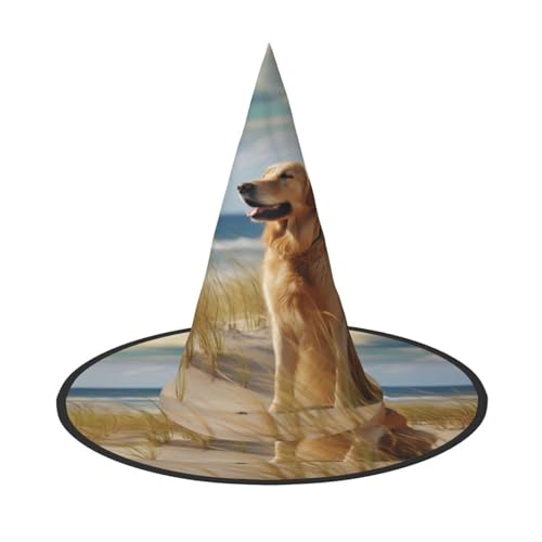KFRXXZQB Golden Retriever Halloween-Hut mit voller Abdeckung, verstaubare Hexen-Kopfbedeckung für Festivals, Larp und Partys, 2 Stück von KFRXXZQB