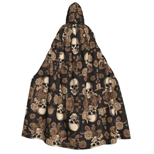 KFRXXZQB Gothic-Tapete mit Totenkopf-Druck, Erwachsenen-Halloween-Umhang mit Kapuze, vollständiger Druck, Gothic-Umhang für Festivals, Larp-Events und Motto-Partys, mit maschinenwaschbarem Stoff von KFRXXZQB