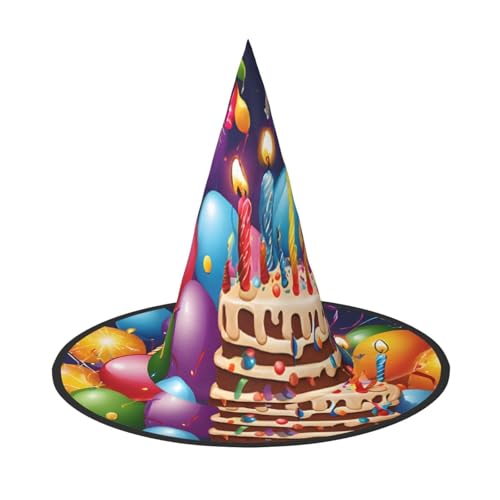 KFRXXZQB Halloween-Hut mit Aufschrift "Happy Birthday", volle Abdeckung, verstaubare Hexen-Kopfbedeckung für Festivals, Larp und Partys, 2 Stück von KFRXXZQB