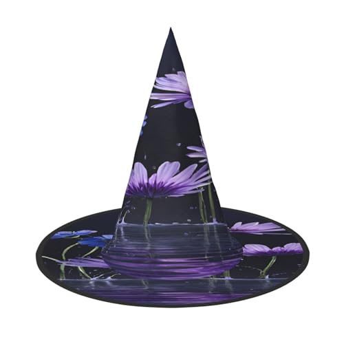 KFRXXZQB Halloween-Hut mit Blumendruck, volle Abdeckung, verstaubare Hexen-Kopfbedeckung für Festivals, Larp und Partys, 1 Stück von KFRXXZQB