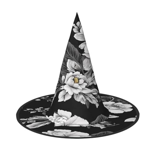 KFRXXZQB Halloween-Hut mit Blumendruck, volle Abdeckung, verstaubare Hexen-Kopfbedeckung für Festivals, Larp und Partys, 2 Stück von KFRXXZQB